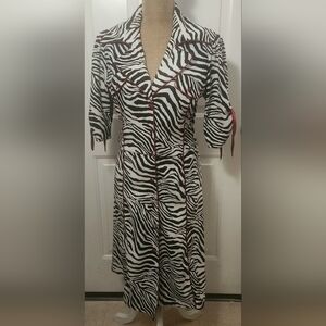 Snap Black & White Zebra Retro Midi Dress Size 13/14 missing belt (waist- 34")